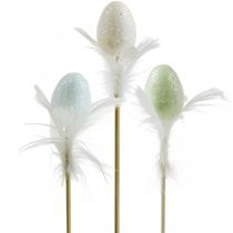 Oeufs de Pâques artificiels sur bâton décoration pastel oeuf avec plumes H4cm 18pcs