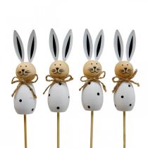 Article Bâton de fleur Lapin Lapin de Pâques en bois Noir/Blanc H34cm 4 pcs