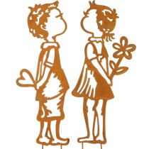 Bouchons nostalgiques, garçon et fille, décoration jardin, bouchon fleur patine L46.5cm lot de 2