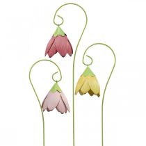 Tuteurs de jardin métal fleurs décoratives rose rose jaune L58cm 3pcs