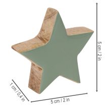 Article Lot de 9 étoiles en bois décoratives 5 cm mint et blanc pour table et rebord de fenêtre
