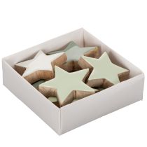 Article Lot de 9 étoiles en bois décoratives 5 cm mint et blanc pour table et rebord de fenêtre