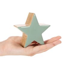 Article Figurines étoiles en bois 10 cm avec finition verte et blanche, lot de 3