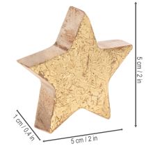 Article Étoiles décoratives en bois doré 5 cm, lot de 9