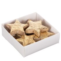 Article Étoiles décoratives en bois doré 5 cm, lot de 9