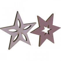 Article Déco étoiles en bois poinsettias violets autocollants 4cm mix 36pcs