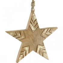 Article Étoile en bois de manguier nature, étoile en bois doré Noël 19,5cm 3pcs