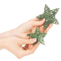 Article Étoiles décoratives en fil métallique vert, 7 cm et 10 cm, lot de 12