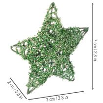 Article Étoiles décoratives en fil métallique vert, 7 cm et 10 cm, lot de 12