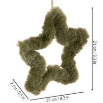 Article Décorations Étoile en Fausse Fourrure avec Cordon, 21 cm, Vert, Lot de 4