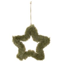 Article Décorations Étoile en Fausse Fourrure avec Cordon, 21 cm, Vert, Lot de 4