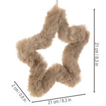 Article Étoile décorative suspendue en fausse fourrure beige 21 cm
