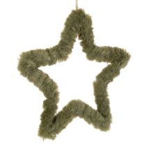 Article Étoile décorative à suspendre en fausse fourrure verte, 30 cm, lot de 3