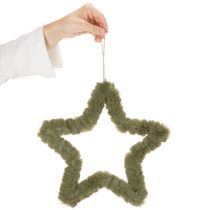 Article Étoile décorative à suspendre en fausse fourrure verte, 30 cm, lot de 3