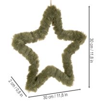 Article Étoile décorative à suspendre en fausse fourrure verte, 30 cm, lot de 3