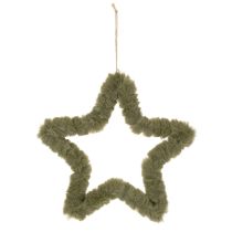 Article Étoile décorative à suspendre en fausse fourrure verte, 30 cm, lot de 3