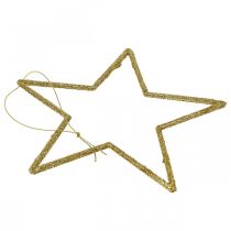Article Lot de 9 étoiles dorées à suspendre avec paillettes - 17,5 cm