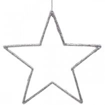 Décoration de Noël pendentif étoile argent pailleté 17,5cm 9pcs