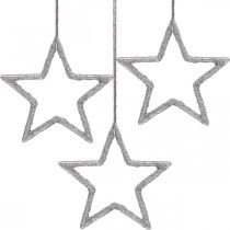 Décoration de Noël pendentif étoile argent pailleté 7,5cm 40p