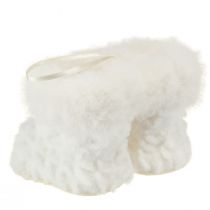 Article Décoration de Noël – Mini Bottes en Fausse Fourrure Blanche avec Suspensions – 7 cm – Lot de 2