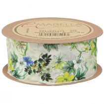 Article Ruban en tissu avec fleurs ruban décoratif vert bleu jaune 40mm 15m