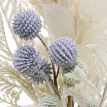 Feuille d&#39;argent globe chardon fougère fleurs artificielles crème 56cm bouquet
