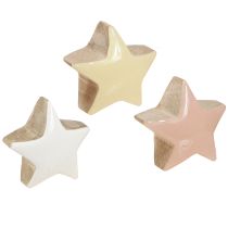 Article Décoration à disperser étoiles étoiles en bois rose blanc jaune Ø3cm 9 pcs