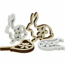 Article Décoration à disperser lapins, poules et oiseaux Décoration de Pâques en bois à disperser 72 pcs