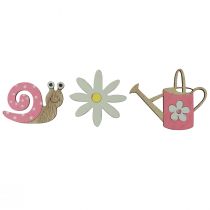 Article Décoration à disperser fleurs en bois escargots arrosoir rose 4cm 36 pcs