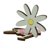 Article Décoration à disperser fleurs en bois escargots arrosoir rose 4cm 36 pcs