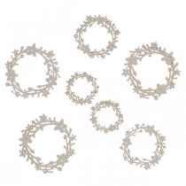 Décoration à parsemer couronne de fleurs en bois pièces à parsemer printemps blanc Ø3–5cm 24p