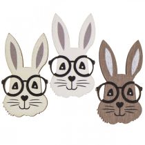 Décoration à parsemer lapin en bois avec verres marron blanc 2,5×4,5cm 48p