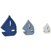 Article Set de 24 mini voiliers décoratifs en bois bleu et blanc 2–6 cm