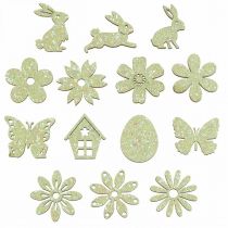 Article Décoration à disperser pièces à disperser en bois printemps Pâques vert 2–4 cm 64 pcs