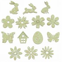 Article Décoration à parsemer pièces à parsemer en bois Printemps Pâques Vert 2–4cm 64p