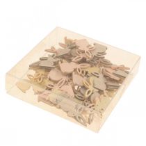 Article Décorations à disperser en bois, pièces à disperser de Pâques, lapin de Pâques, tons jaunes 4 cm, 72 pièces