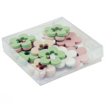 Article Décoration de table fleurs en bois décoration de table colorée 2 motifs Ø3cm 24 pcs