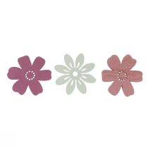 Article Décoration de table fleurs bois blanc rose violet 3,5cm 36pcs