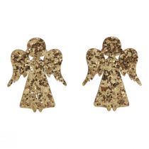 Article Décoration à disperser Noël ange en bois paillettes dorées 5x3,5cm 48 pcs