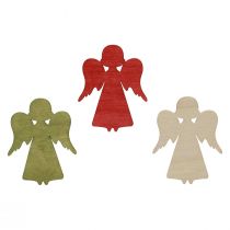 Article Décoration à disperser Noël ange en bois rouge vert naturel 5x3,5cm 48 pcs