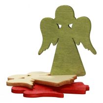 Article Décoration à disperser Noël ange en bois rouge vert naturel 5x3,5cm 48 pcs