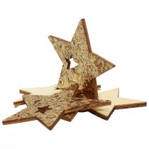 Article Décoration à disperser Noël bois étoiles nature or paillettes 5cm 72p