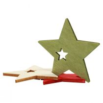 Article Décoration de Noël étoiles en bois rouge naturel vert 5cm 72 pcs