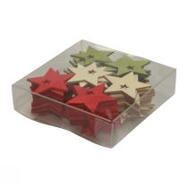 Article Décoration de Noël étoiles en bois rouge naturel vert 5cm 72 pcs