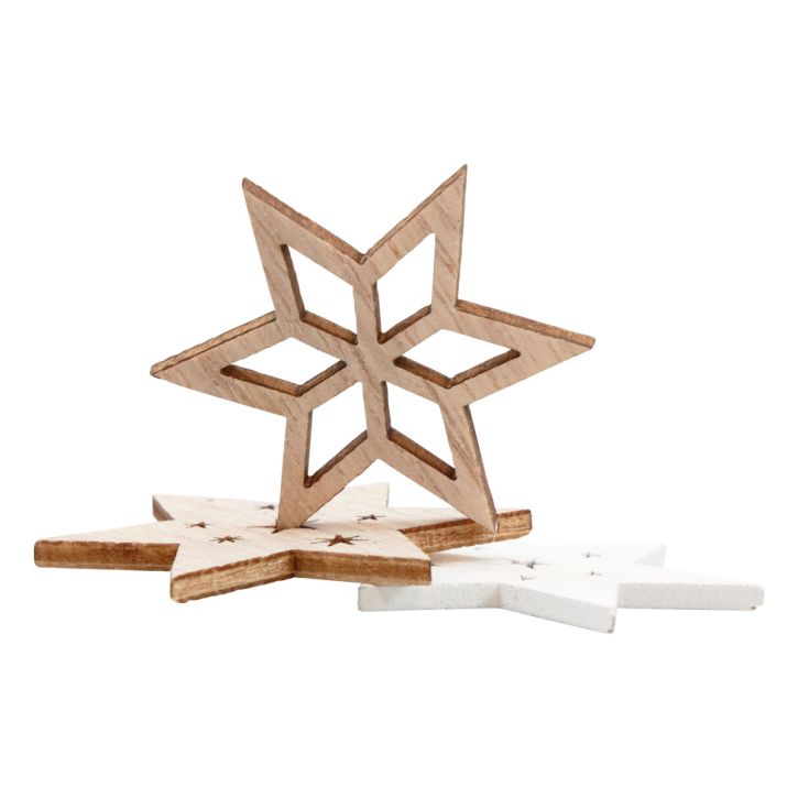 Article Décoration de Noël étoiles en bois blanc/naturel Ø4cm 72 pcs
