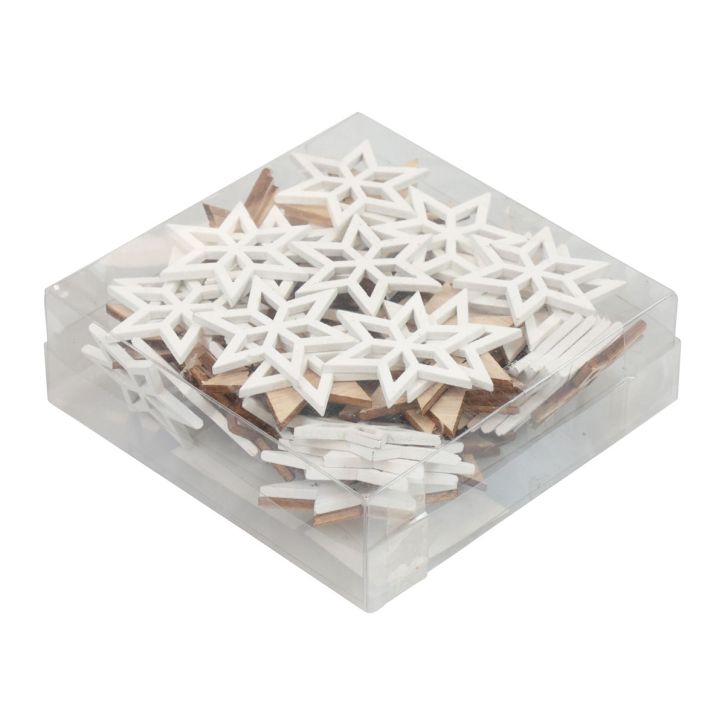 Article Décoration de Noël étoiles en bois blanc/naturel Ø4cm 72 pcs