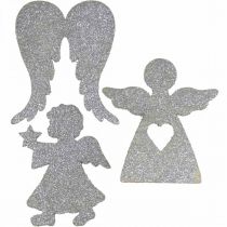 Article Décoration à disperser Décoration ange de Noël paillettes argentées H8cm 24 pcs