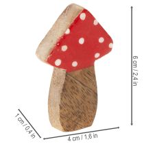 Article Champignons décoratifs en bois 6 cm rouges avec pois blancs – Lot de 8