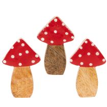 Article Champignons décoratifs en bois 6 cm rouges avec pois blancs – Lot de 8