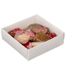 Article Champignons décoratifs en bois 6 cm rouges avec pois blancs – Lot de 8